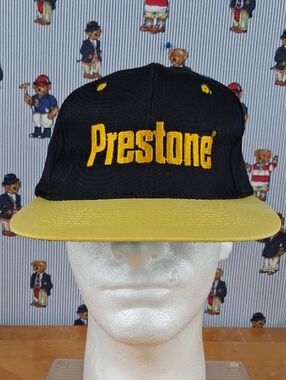 Vintage Prestone Stitched Spell Out Logo Black & Yellow Snaback Hat